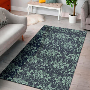 Blue And Teal Damask Pattern Print Area Rug