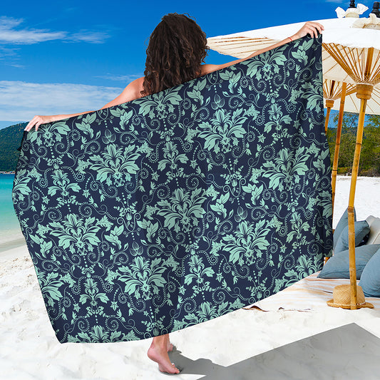 Blue And Teal Damask Pattern Print Beach Sarong Wrap