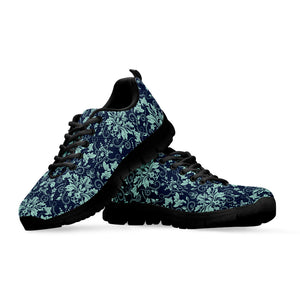 Blue And Teal Damask Pattern Print Black Sneakers