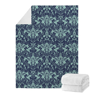 Blue And Teal Damask Pattern Print Blanket