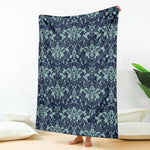 Blue And Teal Damask Pattern Print Blanket