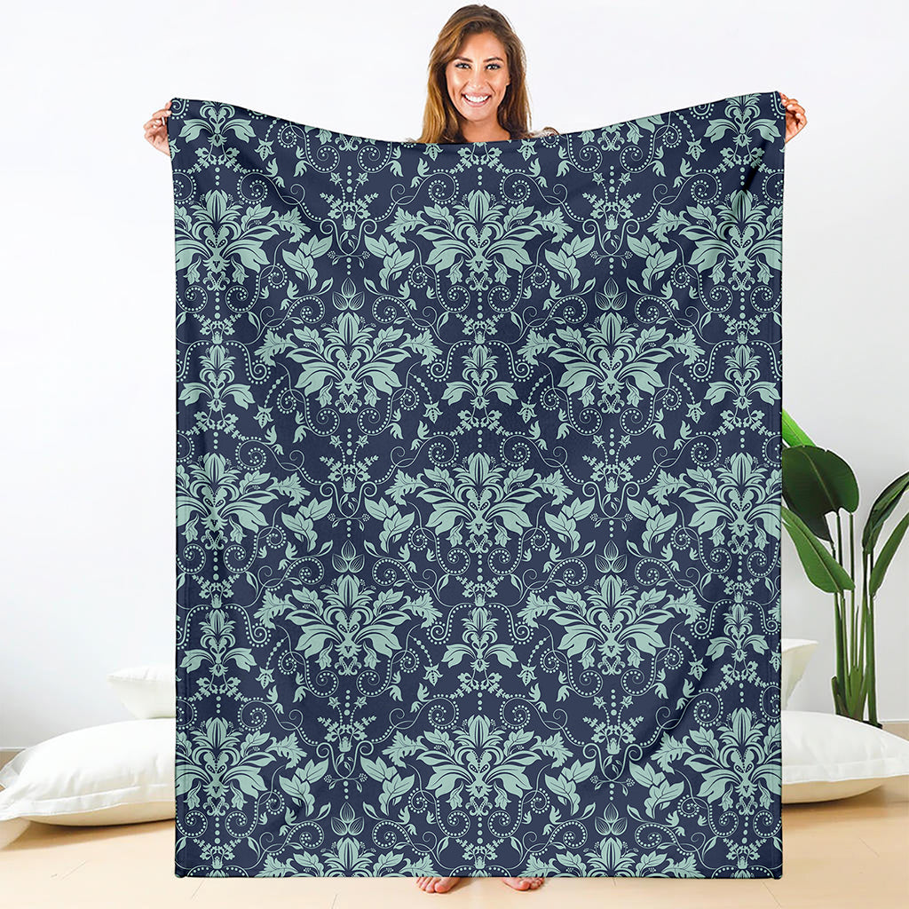Blue And Teal Damask Pattern Print Blanket