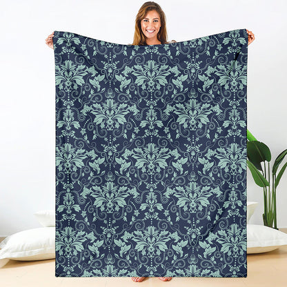 Blue And Teal Damask Pattern Print Blanket