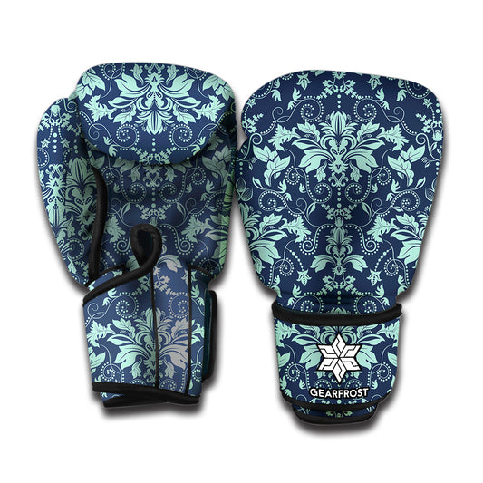 Blue And Teal Damask Pattern Print Boxing Gloves