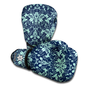 Blue And Teal Damask Pattern Print Boxing Gloves