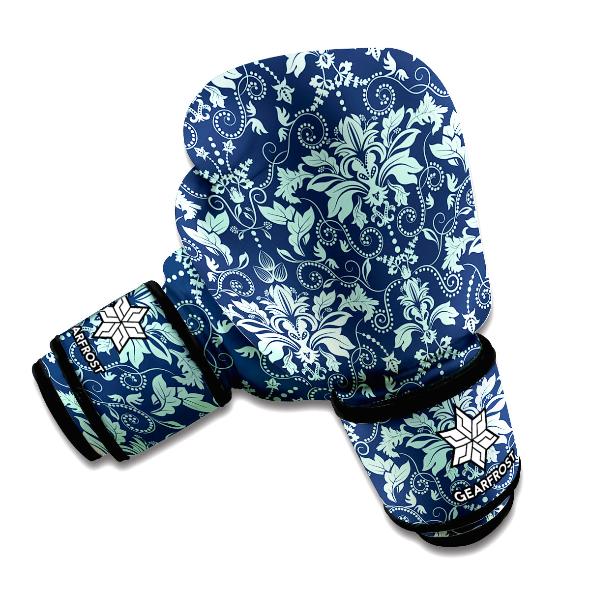 Blue And Teal Damask Pattern Print Boxing Gloves