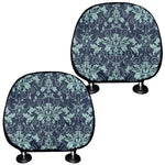 Blue And Teal Damask Pattern Print Car Headrest Covers