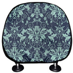Blue And Teal Damask Pattern Print Car Headrest Covers