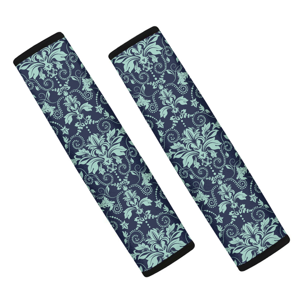 Blue And Teal Damask Pattern Print Car Seat Belt Covers