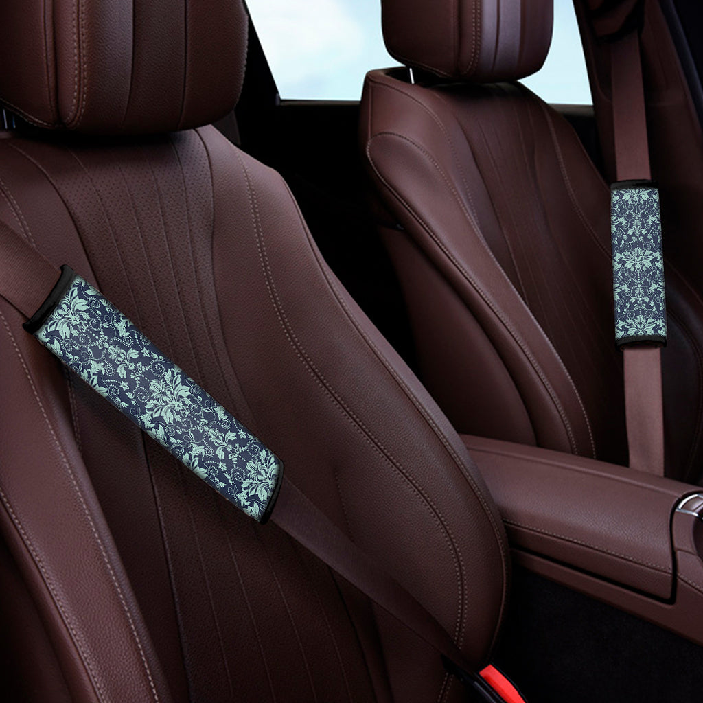 Blue And Teal Damask Pattern Print Car Seat Belt Covers