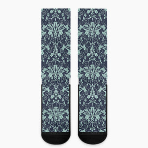 Blue And Teal Damask Pattern Print Crew Socks