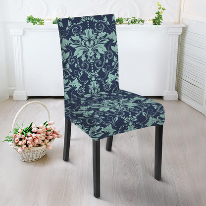 Blue And Teal Damask Pattern Print Dining Chair Slipcover