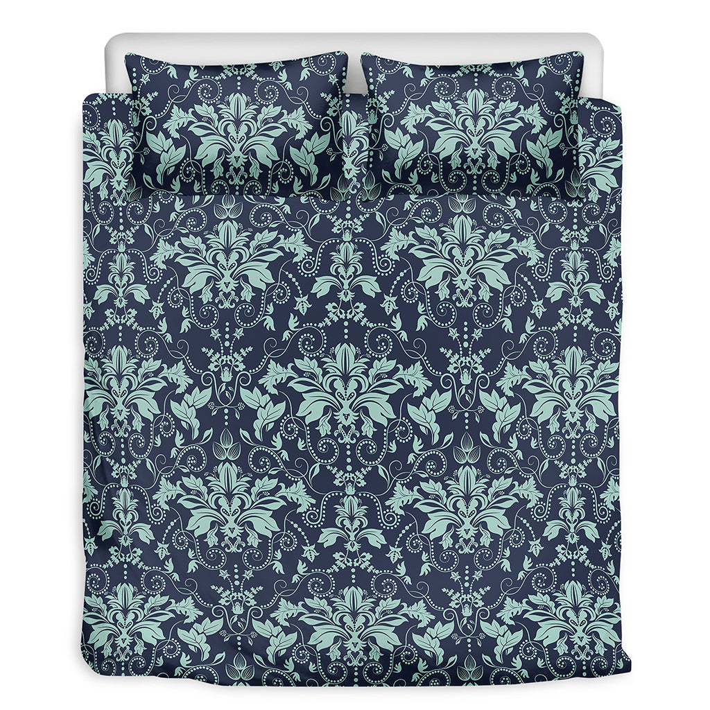 Blue And Teal Damask Pattern Print Duvet Cover Bedding Set