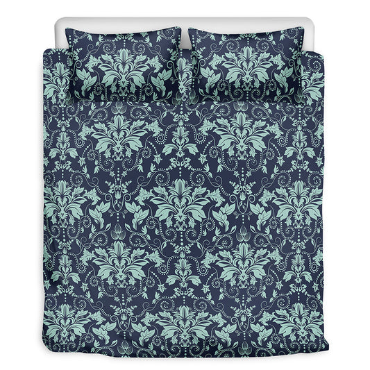 Blue And Teal Damask Pattern Print Duvet Cover Bedding Set