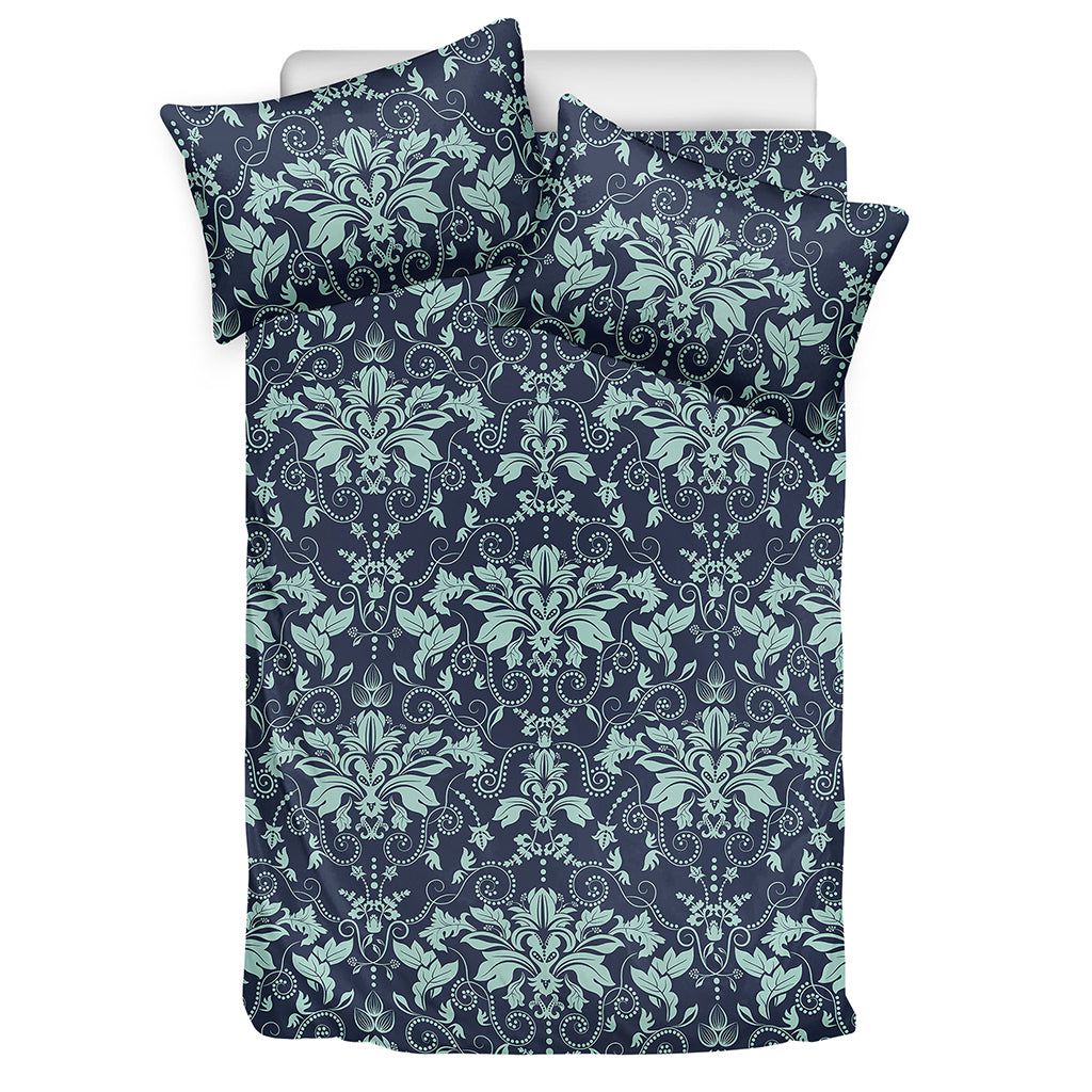 Blue And Teal Damask Pattern Print Duvet Cover Bedding Set