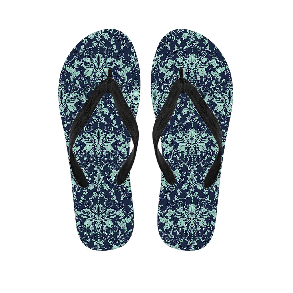 Blue And Teal Damask Pattern Print Flip Flops