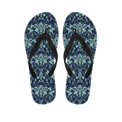 Blue And Teal Damask Pattern Print Flip Flops