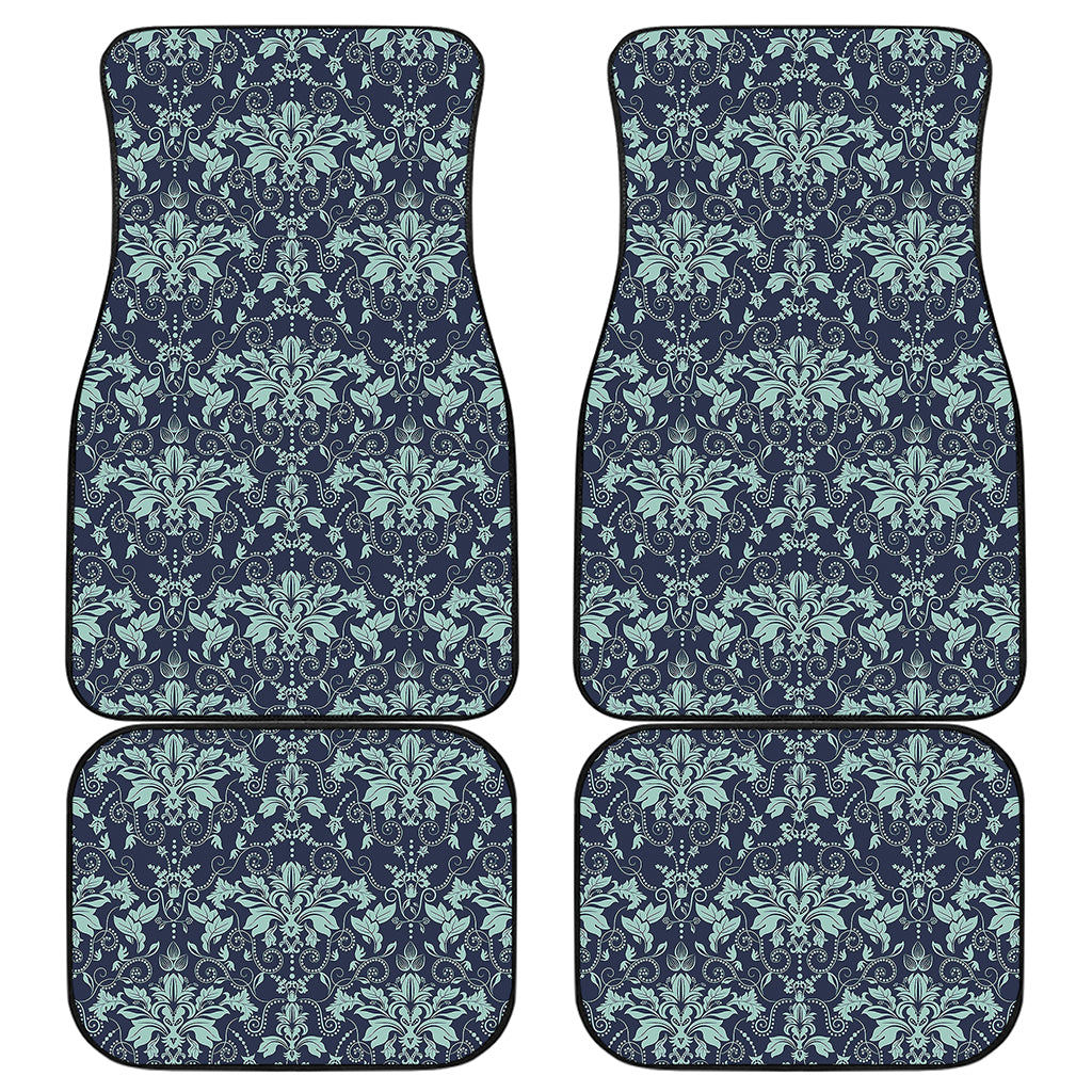 Blue And Teal Damask Pattern Print Front and Back Car Floor Mats