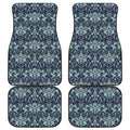 Blue And Teal Damask Pattern Print Front and Back Car Floor Mats