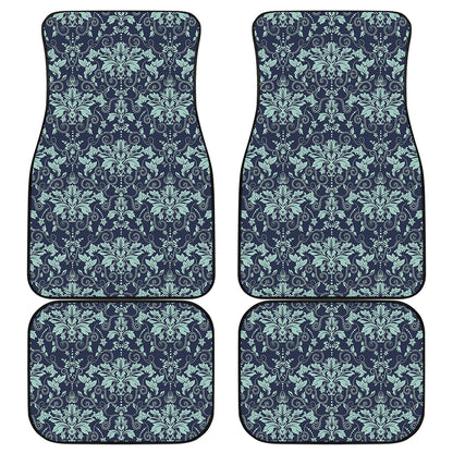 Blue And Teal Damask Pattern Print Front and Back Car Floor Mats