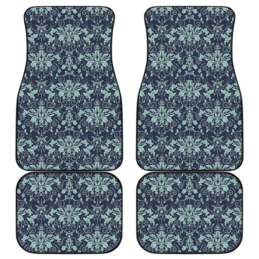 Blue And Teal Damask Pattern Print Front and Back Car Floor Mats