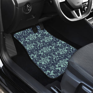 Blue And Teal Damask Pattern Print Front and Back Car Floor Mats
