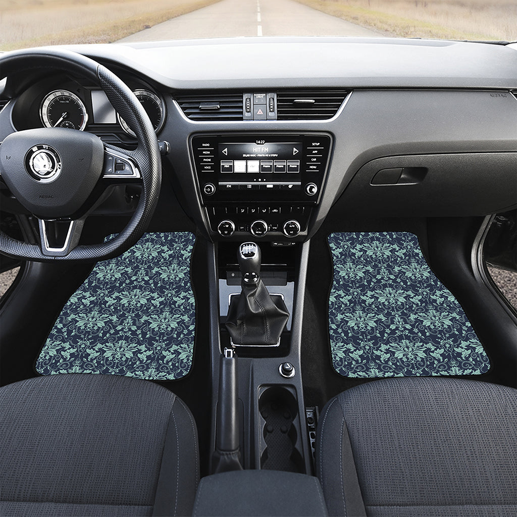 Blue And Teal Damask Pattern Print Front Car Floor Mats
