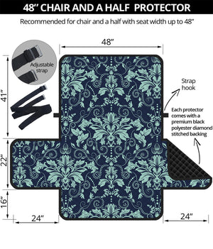 Blue And Teal Damask Pattern Print Half Sofa Protector