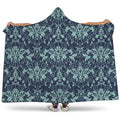 Blue And Teal Damask Pattern Print Hooded Blanket