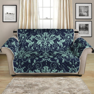 Blue And Teal Damask Pattern Print Loveseat Protector