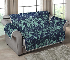 Blue And Teal Damask Pattern Print Loveseat Protector