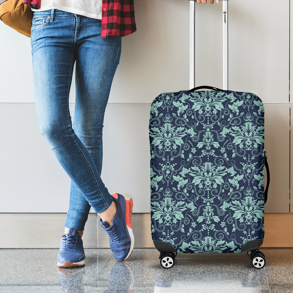 Blue And Teal Damask Pattern Print Luggage Cover