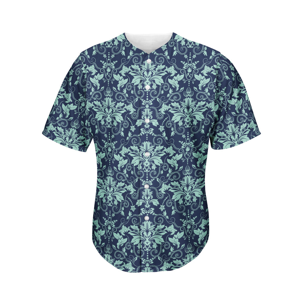 Blue And Teal Damask Pattern Print Men's Baseball Jersey