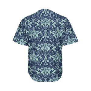 Blue And Teal Damask Pattern Print Men's Baseball Jersey