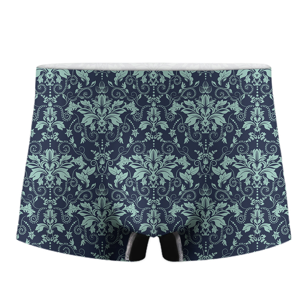 Blue And Teal Damask Pattern Print Men's Boxer Briefs
