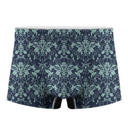 Blue And Teal Damask Pattern Print Men's Boxer Briefs