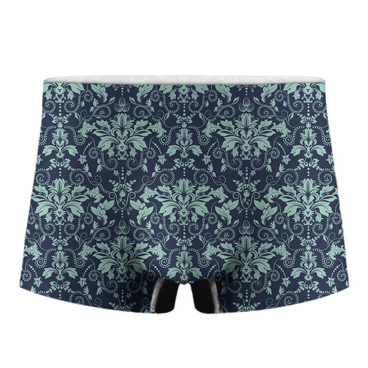 Blue And Teal Damask Pattern Print Men's Boxer Briefs