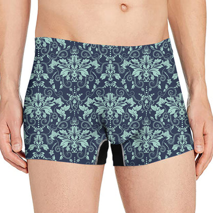 Blue And Teal Damask Pattern Print Men's Boxer Briefs