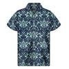 Blue And Teal Damask Pattern Print Men's Short Sleeve Shirt