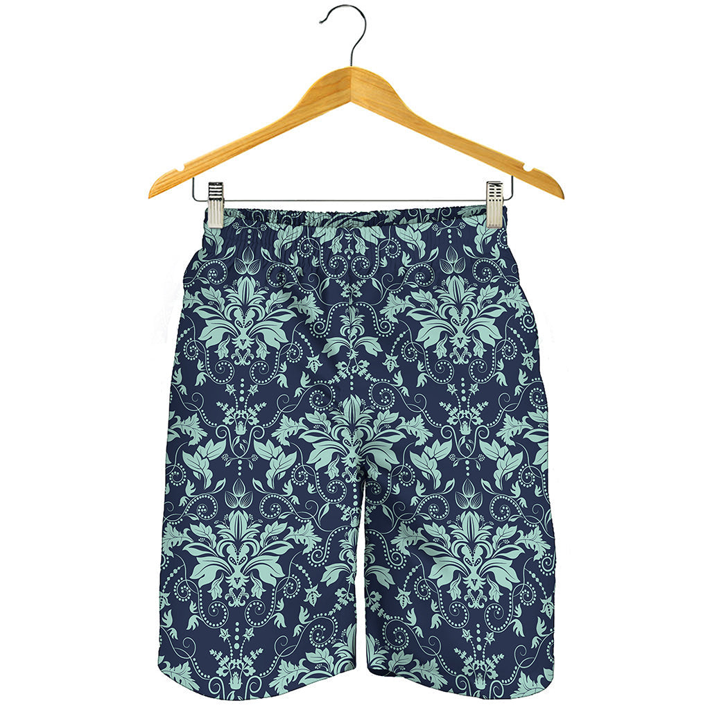 Blue And Teal Damask Pattern Print Men's Shorts