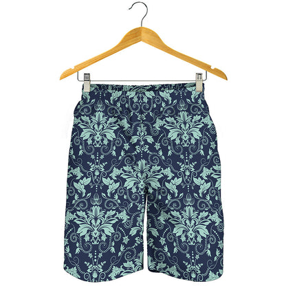Blue And Teal Damask Pattern Print Men's Shorts