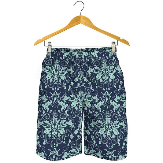 Blue And Teal Damask Pattern Print Men's Shorts