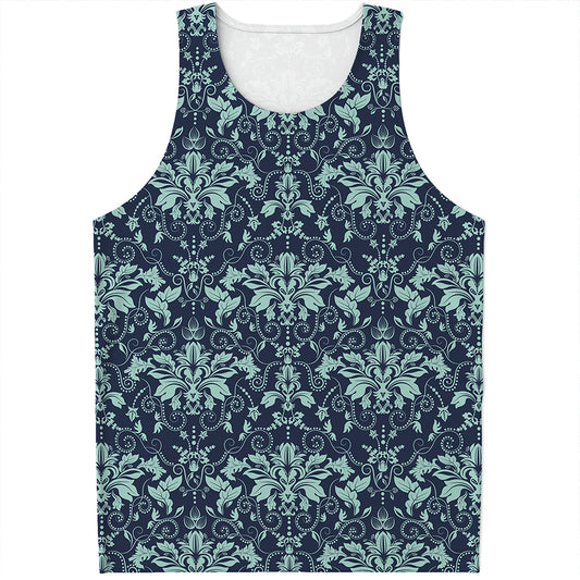 Blue And Teal Damask Pattern Print Men's Tank Top