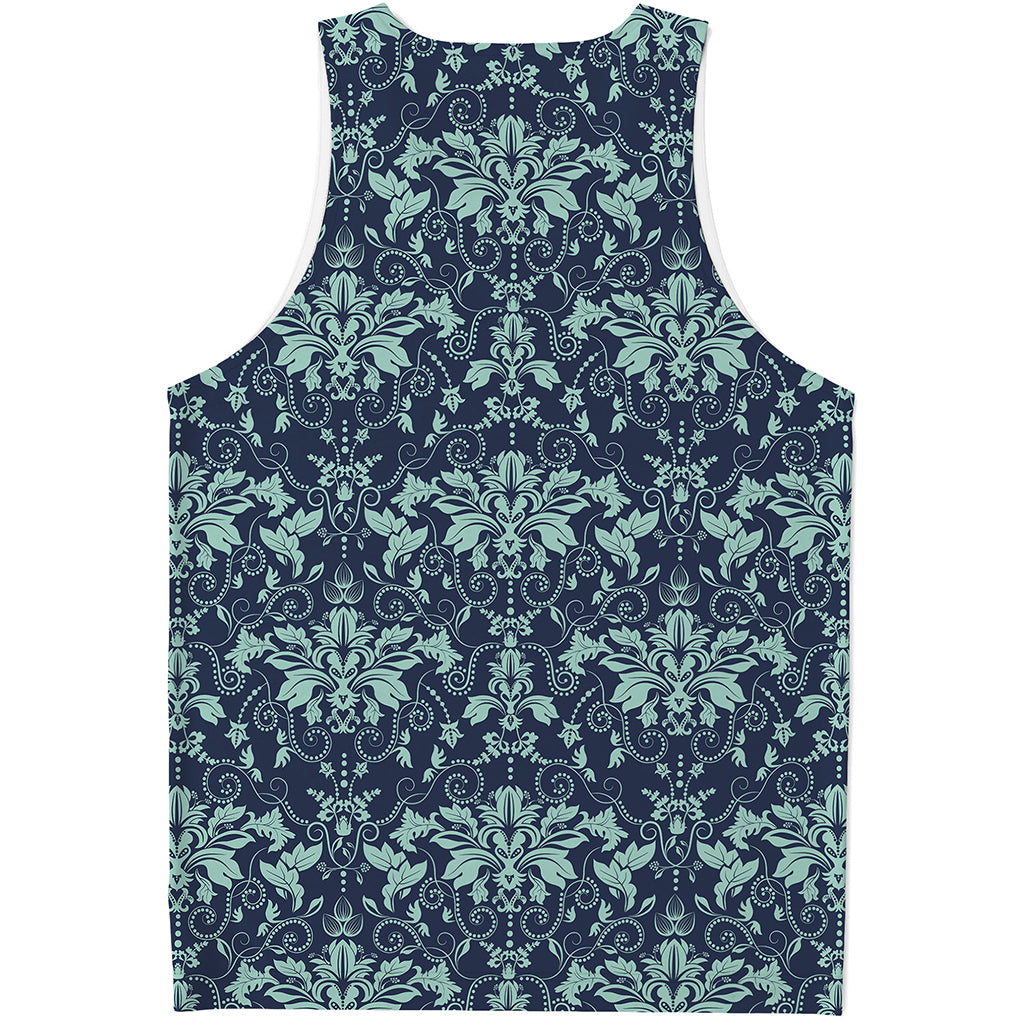 Blue And Teal Damask Pattern Print Men's Tank Top