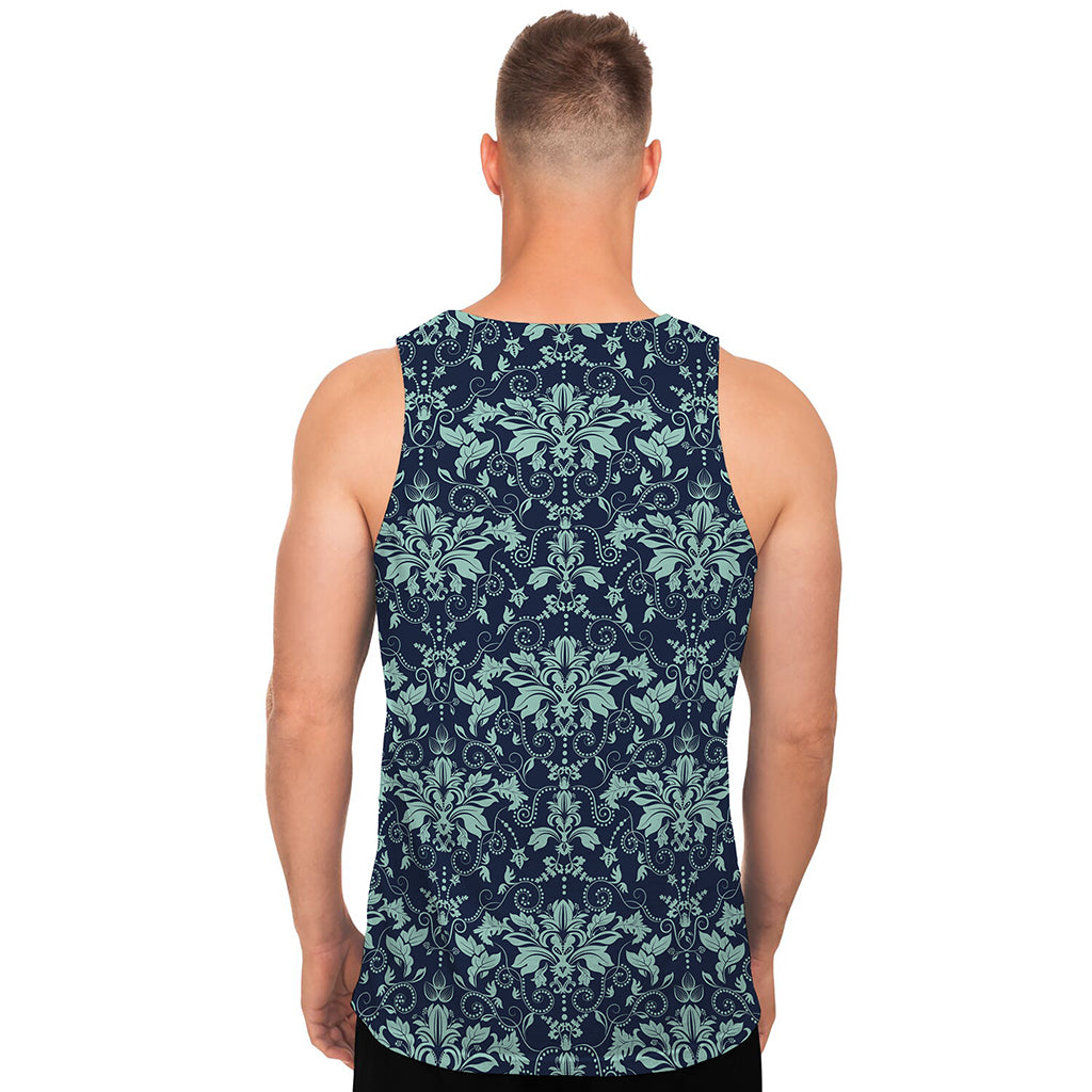Blue And Teal Damask Pattern Print Men's Tank Top
