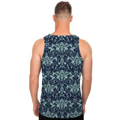 Blue And Teal Damask Pattern Print Men's Tank Top