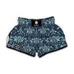 Blue And Teal Damask Pattern Print Muay Thai Boxing Shorts