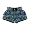 Blue And Teal Damask Pattern Print Muay Thai Boxing Shorts