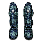 Blue And Teal Damask Pattern Print Muay Thai Shin Guard