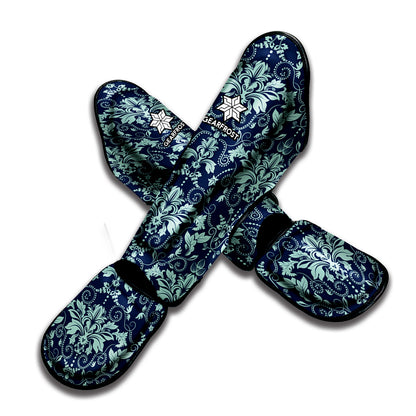 Blue And Teal Damask Pattern Print Muay Thai Shin Guard